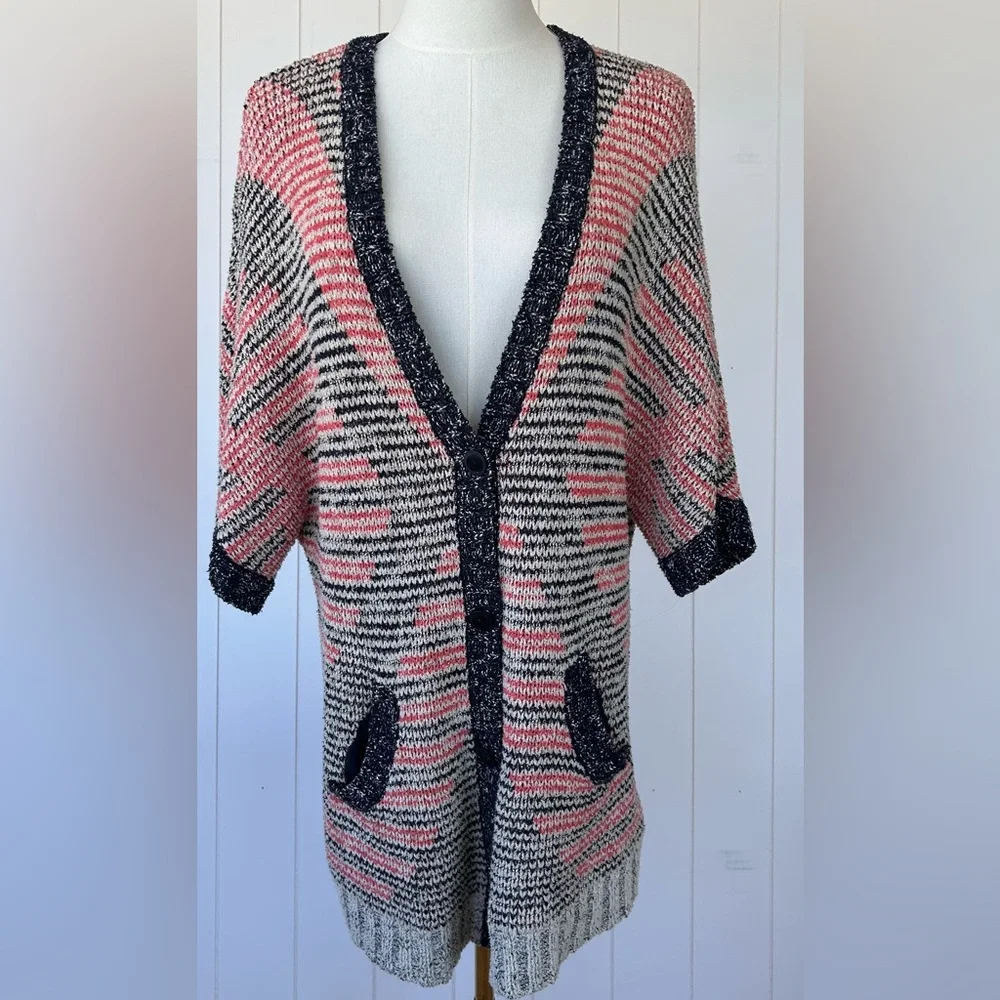 Moth by Anthropologie Button Front Cardigan Deep V-Neckline Short Sleeves Small